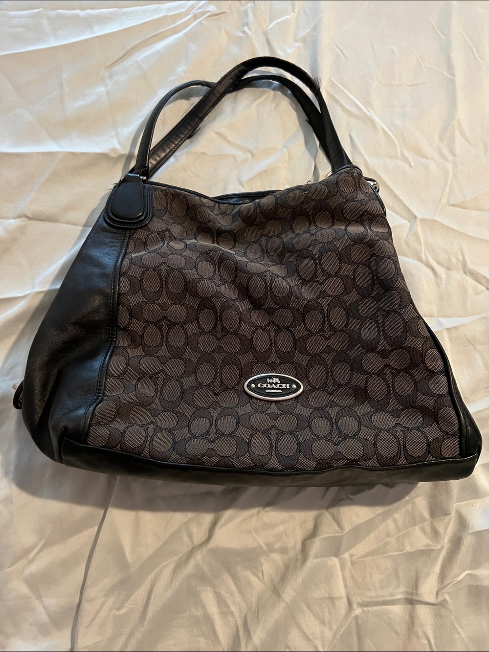 Coach Brown and Black Signature Shoulder Bag